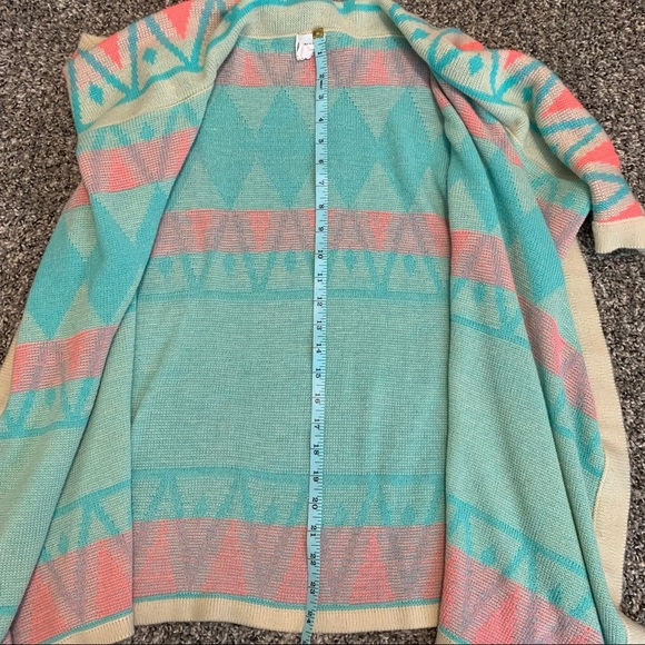 B Sharp Small Neon Aztec Waterfall Open Front Vest Cardigan Mohair soft - Picture 6 of 6